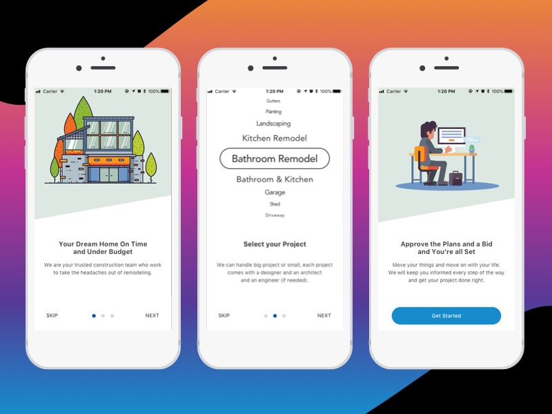 Onboarding for Home Improvement App by InMotion Software 