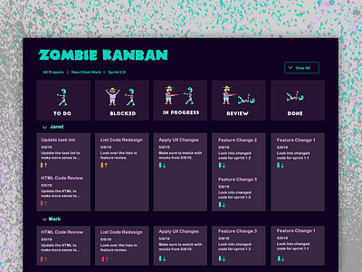 Zombie Kanban - BRAAAAIIIINNNNSSS austin austin designer austin texas chloe cook warren design designer illustration kanban product product design production productivity ui ux web zombie