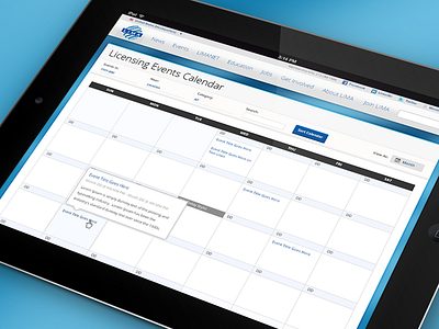 Events Calendar - Tablet View blue calendar dates metro responsive schedule tablet