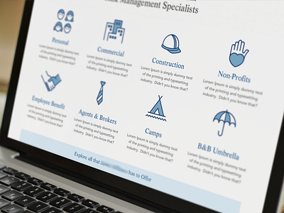 Insurance Website + Icons blue clean corporate icons identity insurance responsive ui web design