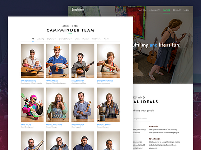 CampMinder Culture & Team Page camp culture filter software staff team ui