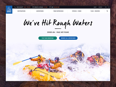 O.A.R.S. 404 Error Page 404 error national parks outdoors rafting retina ui water website