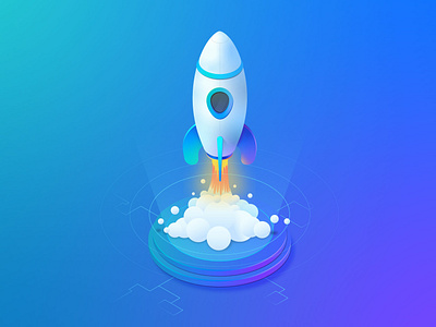 Isometric Rocket computer concept illustration isometric landing page rocket tech tune up ui vector