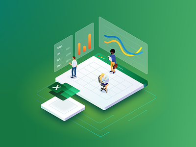 Isometric Excel Microsoft ads app chart ecommerce excel file icon illustration isometric isometric illustration microsoft