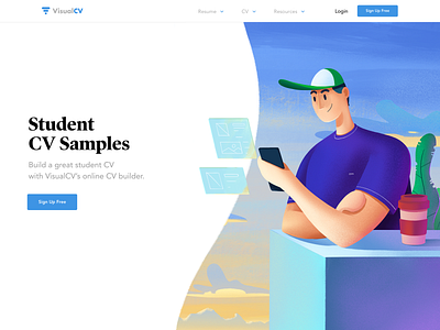 Hero Illustration Student concept cv design design hero image home page homepage illustration landing page procreate resume saas typography ui ux