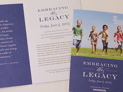 Embracing the Legacy Invitation boston invitation logo logotype non profit rfk childrens action corps