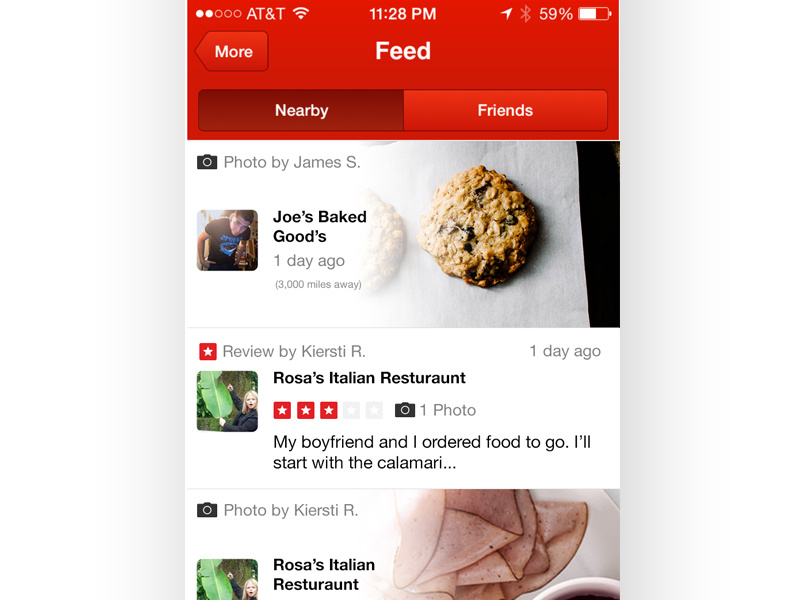 Yelp Feed Redesign yelp feed redesign social reviews pictures improvement app ios food photos ui