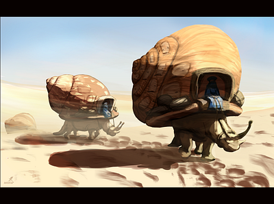 Caravan caravan desert fantasy illustration snails