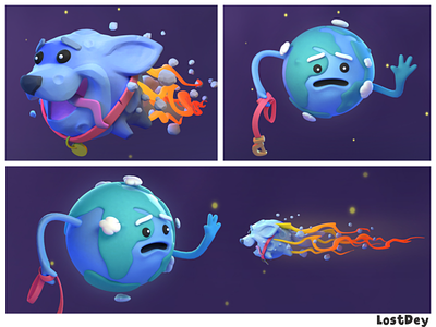 Space Puppy.... asteroid cartoon cg character character design design earth illustration webcomic