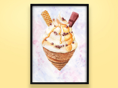 Watercolor ice cream chimney cake food handdrawing illustration waffles watercolor