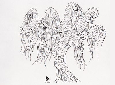 Willow Ghost asian character concept art full moon ghost handdrawing illustraion ink soul