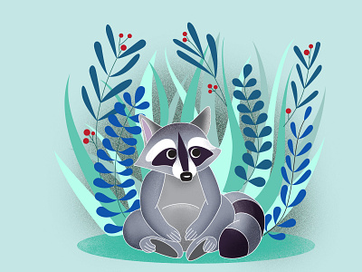 Racoon in a forest animal cartoon character comic cute illustration racoon