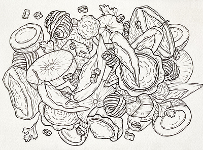 Fried stuffed vegetables oden doodle conceptart doodle handdrawing illustration lineart