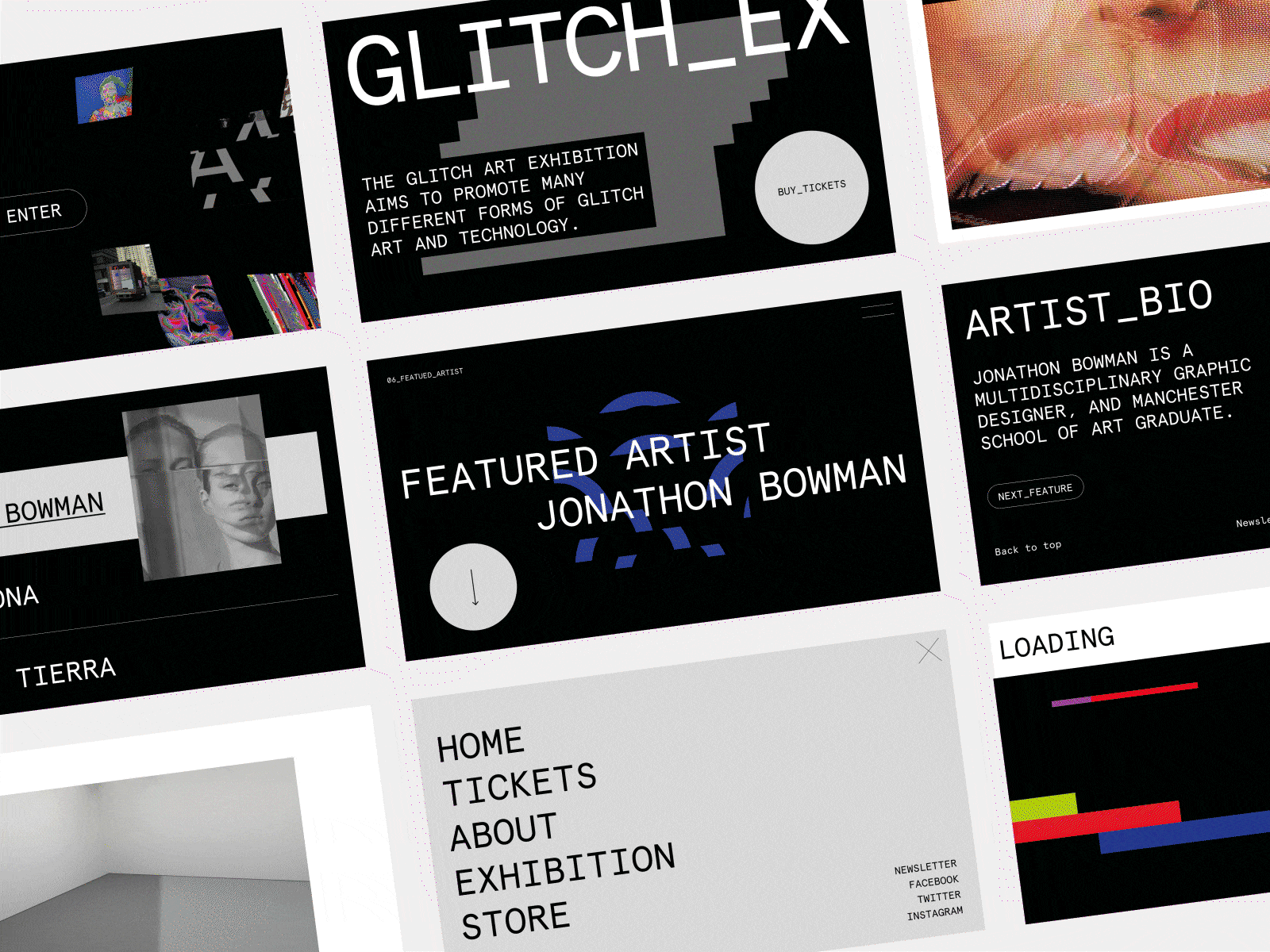 Glitch_EX | Experimental website design branding design experience experimental figma glitch art graphic design illustration immersive logo portfolio typography ui vector