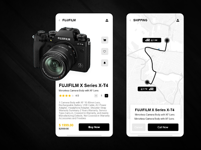 Fujifilm camera Shopping app app application black camera click design fujifilm minimal mobile shopping track ui ux
