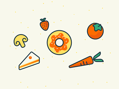 Food Cravings dona food illustration line icons pie ui design