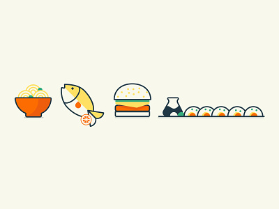 Food Variety fish food hamburger illustration menu soup sushi ui design