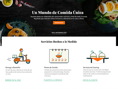 Our services Landing Page catering service delivery food iconography illustration layout meal plans pwa ui