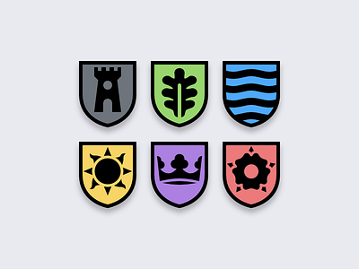 shields crown heraldic heraldry icon leaf medieval rose shield sun tower waves
