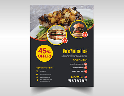Restaurants Food Flyer Template background boucher burger creative design flat flyer food food flyer graphic design illustration photoshop poster vector