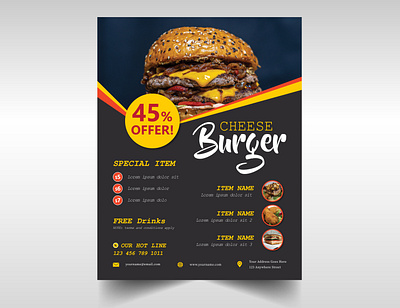 Restaurants Food Flyer Template ads background boucher burger creative design flat flyer food food flyer illustration marketing offer photoshop vector
