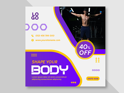 Social Media Post Template Editable Ads Banner ads background banner body branding creative design discounts fit fitness flat graphic graphic design gym illustration offer photoshop promo vector
