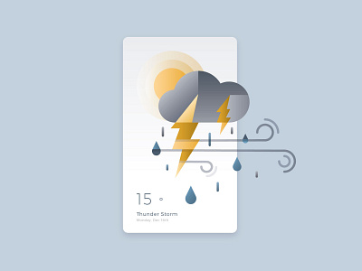 Weather App color blocking daily ui dailyuichallenge flat illustration lightning linework rain stormy thunderstorm weather weather app