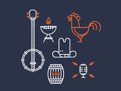 Rooster + country icons illustration monoweight print rooster tshirt