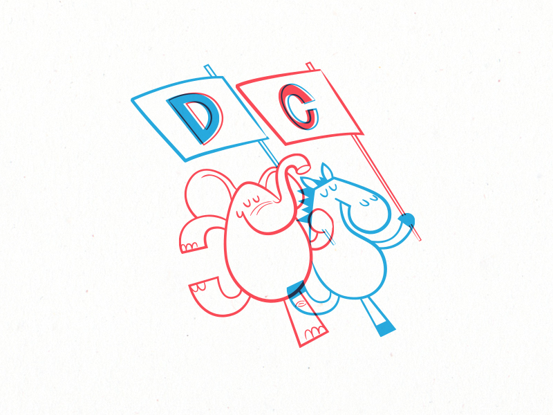 RnR DC characters dc donkey elephant finisher illustration lettering marathon music politics print tshirt