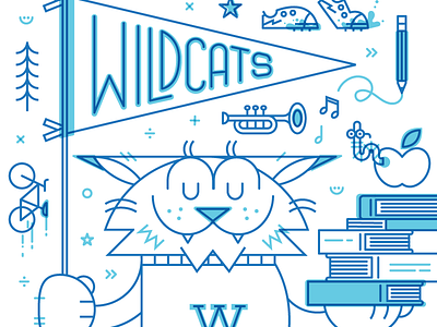 Wilson Elementary Print animal children education illustration line art mascot monoweight poster print school spokane wildcat