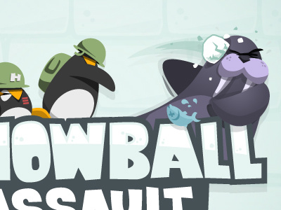 Snowball Assault Title Screen brand branding cartoon character design illustration penguin snowball title vector walrus