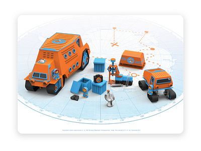 Antarctica. A system toy box child colour product design snow study system toy transport vehicle