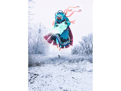 Perinbaba aka Dame Holle art artwork character design characters design flying illustration mixmedia nature photography photoshop slovakia snow snow maker white winter women