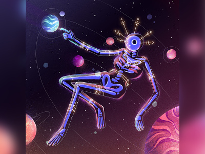 Giant Skeleton art artwork blue planet body character design characters design drawing earth galaxy holy illustration pattern planet skeleton stars universe