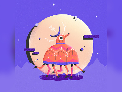 Creature serie animal animation art artwork character design characters colorfull creature design forest geometric graphic illustration landscape moon mounstains pattern plants sunny travel