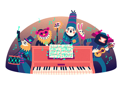 The band (2016) characters colorfull commission dancing design festival illustration masks music piano
