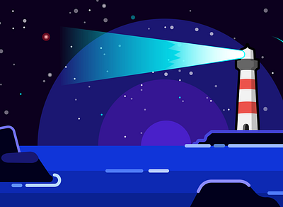 lighthouse art design flat illustration illustrator lighthouse minimal night sea seashore vector web