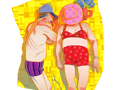 Old couple beach couple illustration