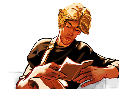 Hot dude reading guy illustration man read