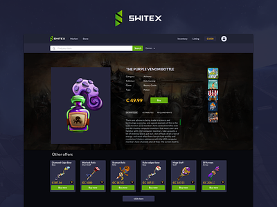 Game Publisher Section . design games items switex ui ux virtual webdesign