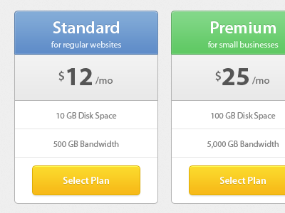 Modern Pricing Table modern pricing table blue green yellow hosting plan money