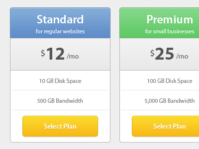 Modern Pricing Table blue green hosting modern money plan pricing table yellow