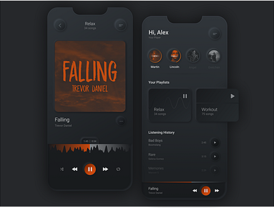 Simple Music Player app design black dark digital gradient iphone minimal mobile neumorph neumorphic neumorphism orange player shadow skeumorph skeumorphic skeumorphism ui uiux ux