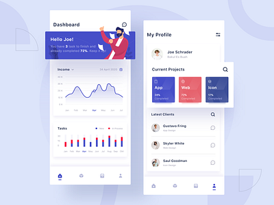 Project Manager App app clean dashboard design freelance manager minimalistic navbar product product design profile statistics task ui uidesign uiux ux uxdesign