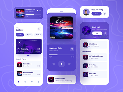 Music Player App app clean component dashboard design hierarchy icon ios mobile music navbar playlist podcast preview purple ui uidesign uiux uiuxdesign uxdesign
