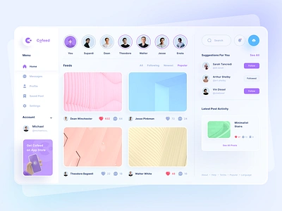 Cofeed - Social Media Dashboard app clean dashboard design dribbble glass gradient instagram media platform social socialmedia ui uidesign uiux uiuxdesign uxdesign web website