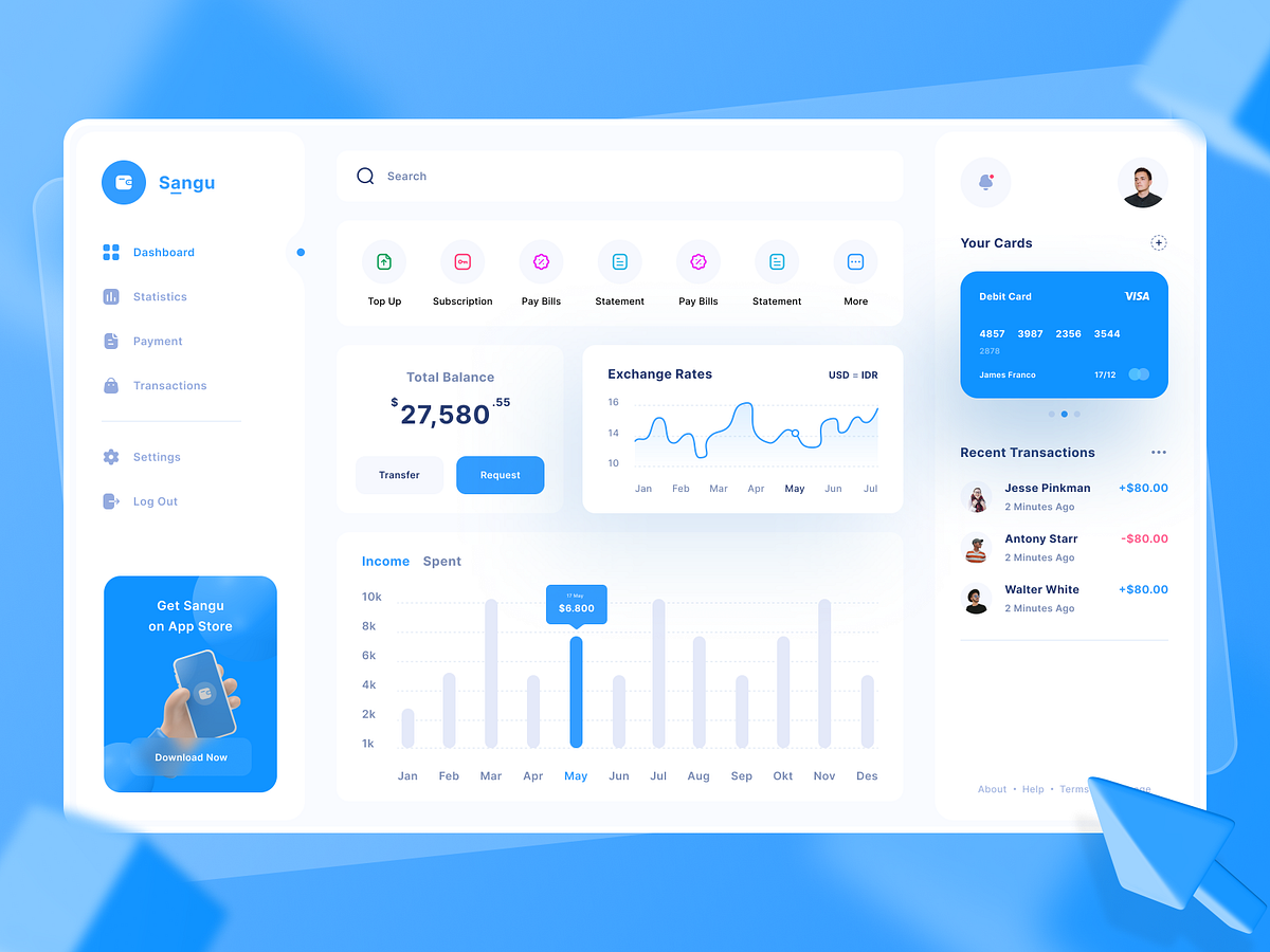 UX Dashboard Blue App UI Clean designs, themes, templates and ...