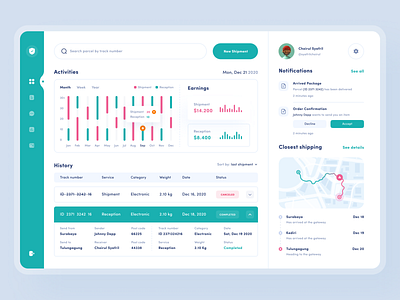 Dashboard - Shipping management app chart clean dashboard delivery design desktop gps location map money shipment shipping typography ui uidesign uiux ux uxdesign