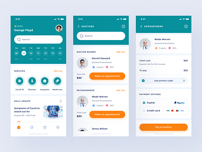 Doctor Appointment App app appointment care clean covid design doctor health hospital ios medical medicine nurse payment specialist ui uidesign uiux uxdesign vaccine