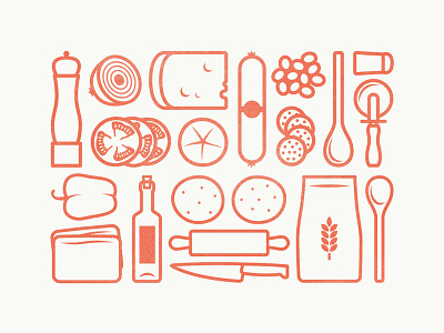It's Pizza time cheese cutlery food icon illustration ingredients pattern pepper pepperoni pizza tomato